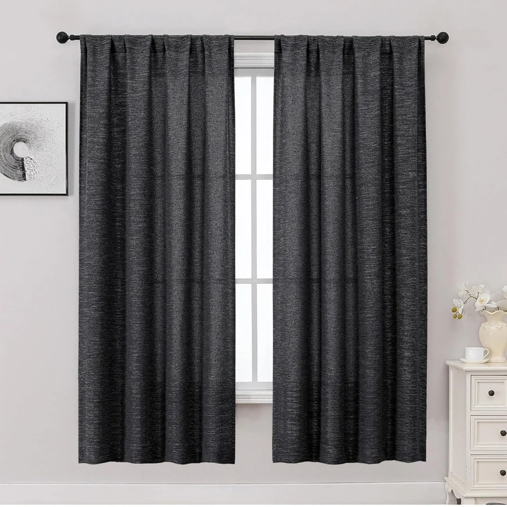 Black Curtains for Bedroom Living Room 40x72 Inch Length 2 Panels Set